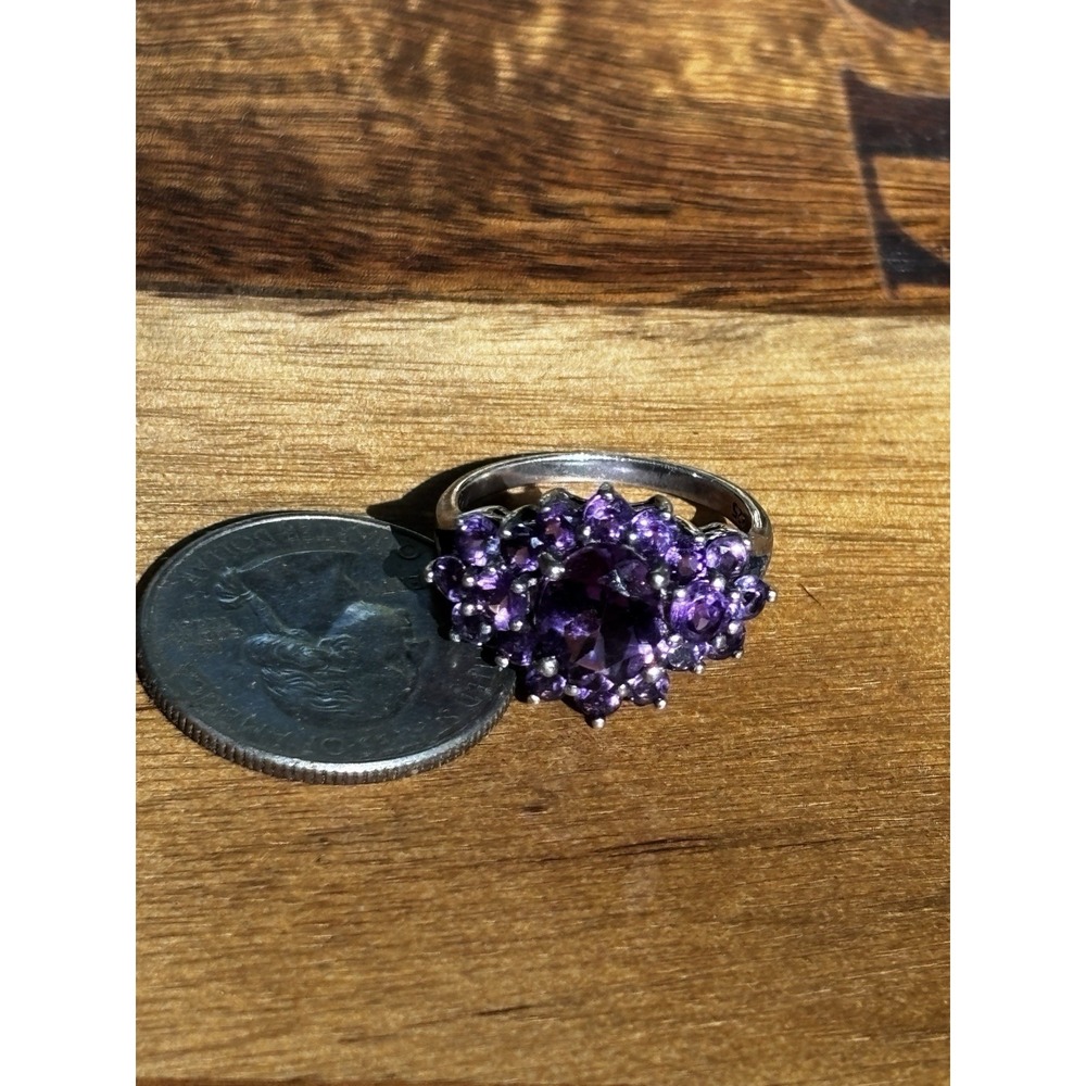 Vintage Sterling 925 Natural Amethyst Cluster Ring-Size 8.75 - Picture 6 of 6